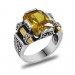 Sarı Baget Taşlı Avangarde Tasarım 925 Ayar Gümüş Şah Cihan Yüzüğü