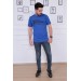 Erkek Baskılı Bisiklet Yaka Basic Örme T-Shirt - Mavi