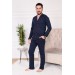 Erkek Genç Pamuklu Düğmeli Uzun Kollu Pijama Takımı - Lacivert