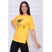 Kadın Baskılı Bisiklet Yaka Basic Örme T-Shirt - Sarı