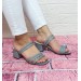 Fiyra 7008 Gümüş Simli Terlik Sandalet Bayan 5Cm Topuklu Ayakkabı