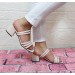 Fiyra 7010 Bej Üç Bant Terlik Sandalet Bayan Topuklu Ayakkabı