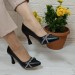 Fiyra 7020 Siyah  Örgü Taşlı Kadeh Topuklu Bayan Stiletto Ayakkabı