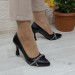 Fiyra 7020 Siyah  Örgü Taşlı Kadeh Topuklu Bayan Stiletto Ayakkabı