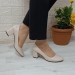 Fiyra 7028 Bej Renk 5Cm Kare Topuklu Bayan Stiletto Ayakkabı