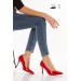 Kadın Rugan Kırmızı Topuklu Stiletto Ayakkabı ( İç Astar Deri )