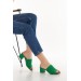 Kadın Triko Yeşil Delikli Topuklu Terlik