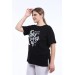 Kadın Büyük Beden Bluz Tshirt Baskılı Pamuklu T-Shirt Siyah Anna61
