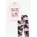 Kız Çocuk Br Pijama Takımı Kamuflaj Desenli Krem Soft Giyim (3-7 Yaş)