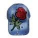 Bayan Çiçek Nakışlı Taşlı Kot Şapka Mavi
