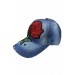 Bayan Çiçek Nakışlı Taşlı Kot Şapka Mavi