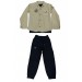 Erkek Çocuk Armalı 3Lü Keten Gömlek Keten Pantolon Tişörtlü Bej Renk Takım