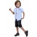 Erkek Çocuk Keten Gömlekli Tişört Şortlu Açık Mavi Renk Üçlü Takım