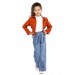 Kız Çocuk Bluzu Dantelli Ceketli Kot Pantolonlu Kiremit Renk 3Lü Takım