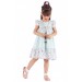 Kız Çocuk Çiçek Desenli Astarlı Kloş Model Sırtı Fermuarlı Midi Boy Açık Mavi Renk Elbise