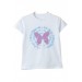 Kız Çocuk Kelebeği Pul İşlemeli Yazı Desenli Beyaz Renk Tişört