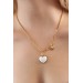 316L Çelik Gold Renk Beyaz Kalp Figür Love İşleme Detay Kadın Kolye - Bj-Bko7480