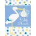 Baby Boy Stork Temalı Mavi Renk Baby Shower Davetiye 8 Adet