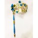 Mavi Renk Çiçek İşlemeli Tutmalı Venedik Göz Maskesi 33X17 Cm
