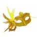 Sim İşlemeli İnci Boncuk Detaylı Tüylü Balo Maskesi Altın Renk 13X18 Cm