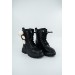 Raynok Kız Çocuk Su Geçirmez Garantili Anatomik Kalın Taban Ayıcık Aksesuarlı Bağcıklı Fermuarlı Bot Siyah Boot00064