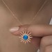 ​925 Ayar Gümüş Rose Mavi Opal Taşlı Güneş Kadın Kolye