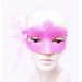 Parti Aksesuar Sim İşlemeli İnci Boncuk Detaylı Tüylü Balo Maskesi Pembe Renk 13X18 Cm