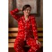 Kışlık Yılbaşı Desenli Kadın Gömlek Polar Pijama Takımı- Geyikli Yılbaşı Pijaması