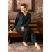 Nisanca Büyük Beden Kışlık Düğmeli Ekose Desen Yılbaşı Temalı  Kadın Süet Pijama Takımı