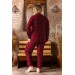 Nisanca Büyük Beden Kışlık Düğmeli Ekose Desen Yılbaşı Temalı  Kadın Süet Pijama Takımı