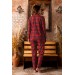 Nisanca Kışlık Düğmeli Ekose Desen Yılbaşı Temalı  Kadın Süet Pijama Takımı