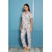 Yazlık Pamuklu Biyeli Önden Düğmeli Kısa Kol Retro Pijama Takımı