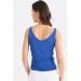Askılı Merdiven Desenli Kadın Mavi Crop Triko Bluz