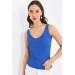 Askılı Merdiven Desenli Kadın Mavi Crop Triko Bluz