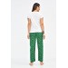 Baskılı Beyaz Tişört Ve Yeşil Pantolonlu Kadın Pijama Takım