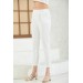 Belden Lastikli Beyaz Bilek Kadın Pantolon