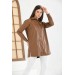 Gömlek Yaka Çıtçıtlı Cepli Kahverengi Kadın Deri Ceket