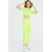 Gömlek Yaka Kargo Pantolonlu Neon Yeşil Alt Üst Kadın Eşofman Takım