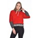 Kapüşonlu Baskılı Uzun Kollu  Kırmızı Peluş Kadın Sweatshirt