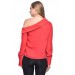 Tek Omuzlu Uzun Kollu Kırmızı Kadın Bluz