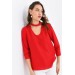 V Yaka Boyun Detaylı Kırmızı Kadın Bluz