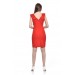V Yaka Dantel Detaylı Kırmızı Kadın Abiye Elbise