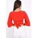 V Yaka Takı Ve Sırt Detaylı Uzun Kollu Kırmızı Kadın Bluz