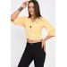 V Yaka Takı Ve Sırt Detaylı Uzun Kollu Sarı Kadın Bluz