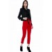 Yüksek Bel Deri Kemerli Kırmızı Bilek Kadın Pantolon