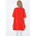 Yuvarlak Yaka Şeritli Taşlı Ve Fermuarlı Cep Detaylı Kırmızı Kadın Bluz
