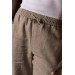 Beli Lastikli Ve İplikli %100 Linen Kumaş Orjinal Keten Bol Paça İnce Yazlık Baggy Pantolon