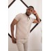 San&Fa Polo Yaka Düğme Detaylı Kendinden Desenli Kısa Kol Erkek Yazlık Triko T-Shirt