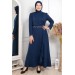 Fırfırlı Taş İşleme Detaylı Elbise Lacivert Fhm874