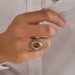 Gümüş Oval Gerçek Kehribar Taşlı Kalemli Erkek Yüzüğü
